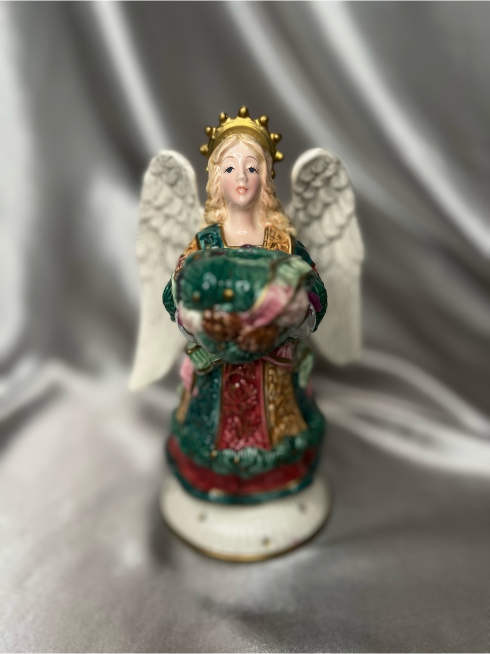 Fitz and Floyd Hand-Painted Angel in Green, Red, Gold and White